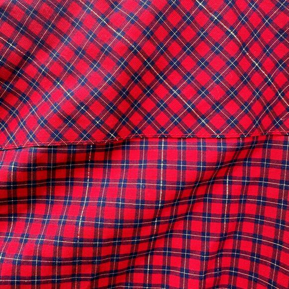 Talbots Blouse Womens 14 Red Blue Plaid Button Up Wrinkle Resistant Metallic - Picture 8 of 9